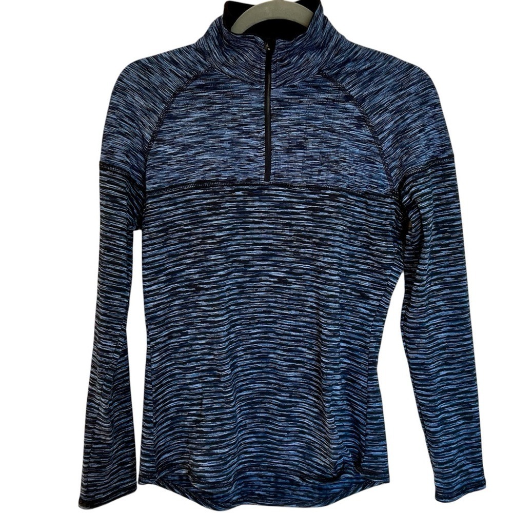 AVIA Women's Activewear Quarter Zip Pullover Long Sleeve Blue Black Top Sz-Small